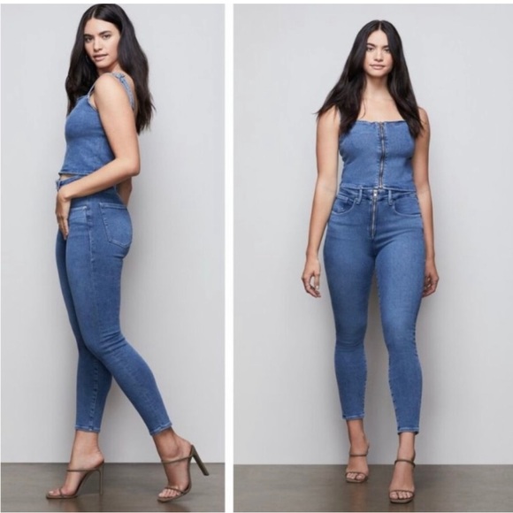 Good American Good Waist Skinny Jeans Size 28 Exposed Front Zipper High Rise - Picture 3 of 10